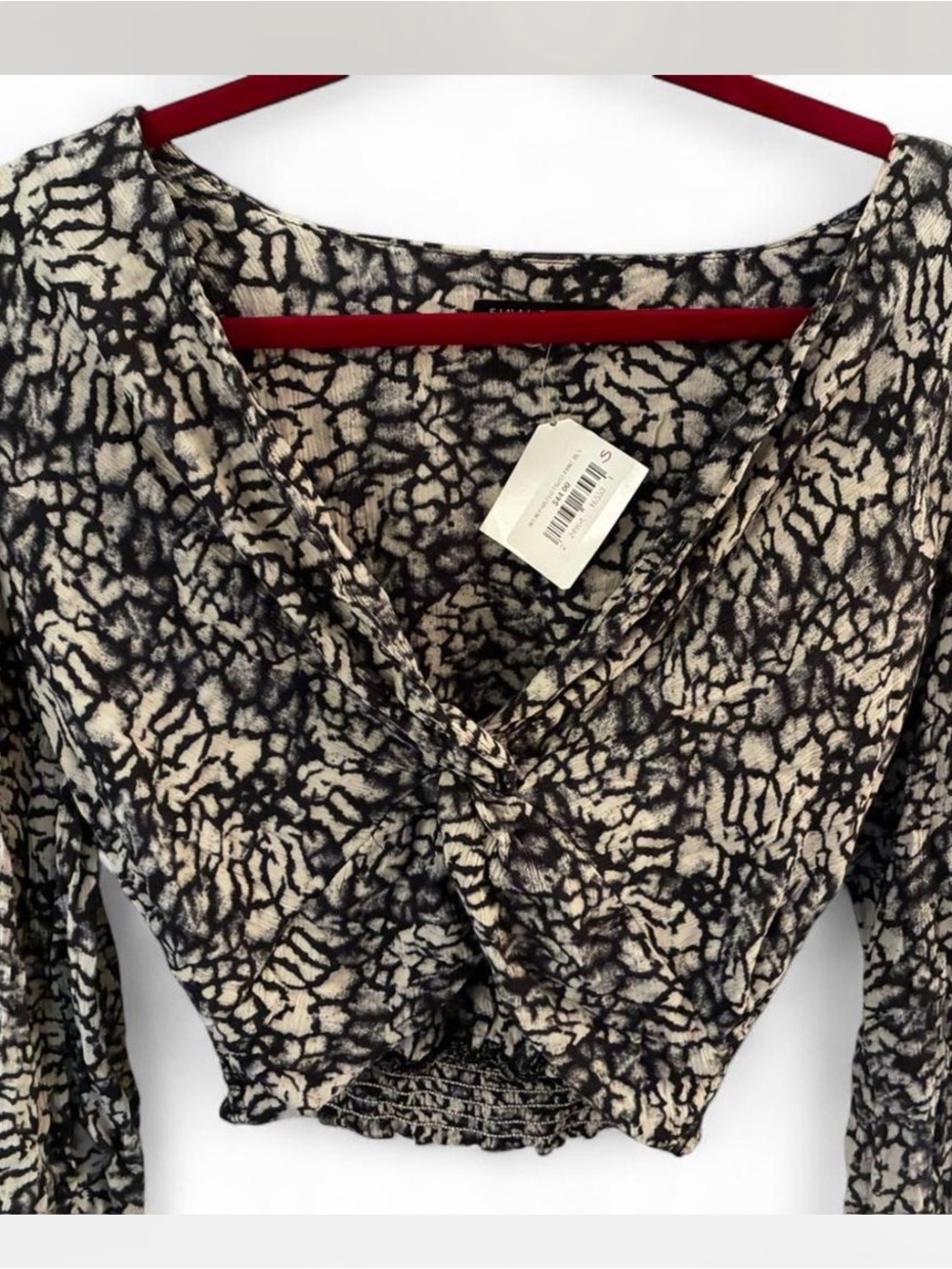 Final Touch Black and Cream Abstract V-Neck Top